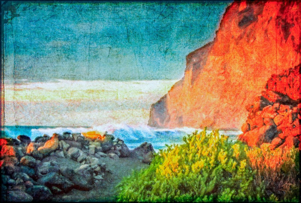 Colourful painting of coastal beach and mountains representing Duality Hack 7: Physical and non-physical don't mix