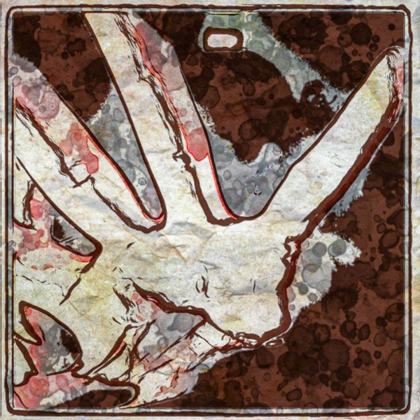  Graphic line art illustration of an abstract human hand covering the eyes